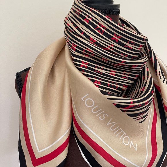Louis Vuitton Scarf Monogram Alma Bag Print Beige Silk Wrap - Picture 15 of 15
